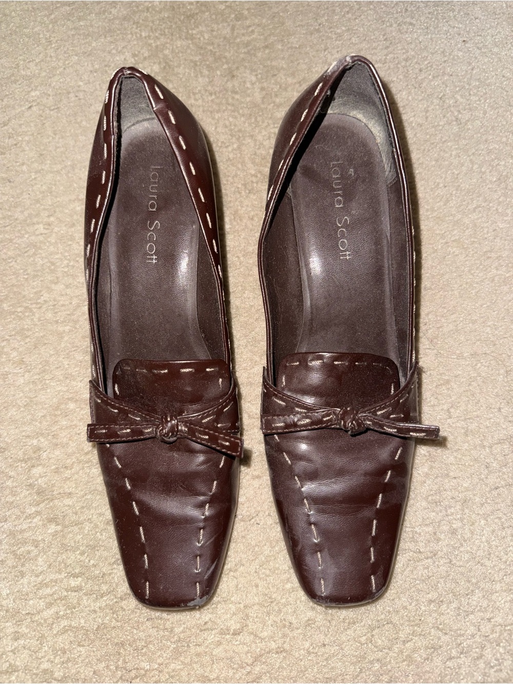 Laura Scott Dark Brown Bow-Front Loafers